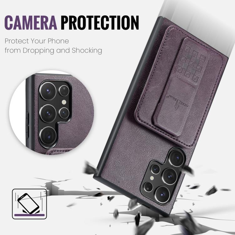 For Samsung Galaxy S25 Ultra 5G Fierre Shann FS-024 Oil Wax Cow Leather Card Holder Back Phone Case