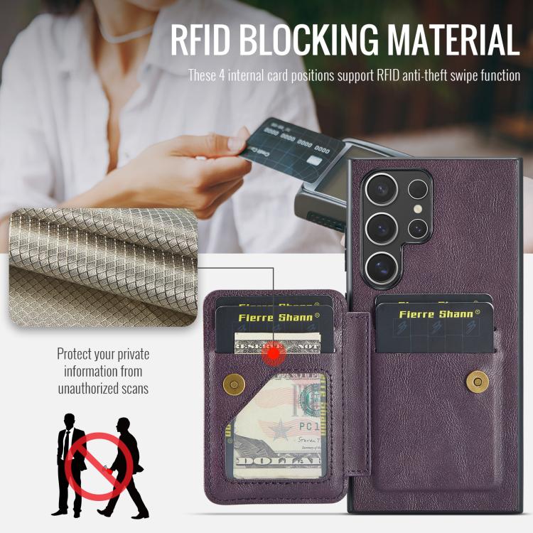 For Samsung Galaxy S25 Ultra 5G Fierre Shann FS-024 Oil Wax Cow Leather Card Holder Back Phone Case