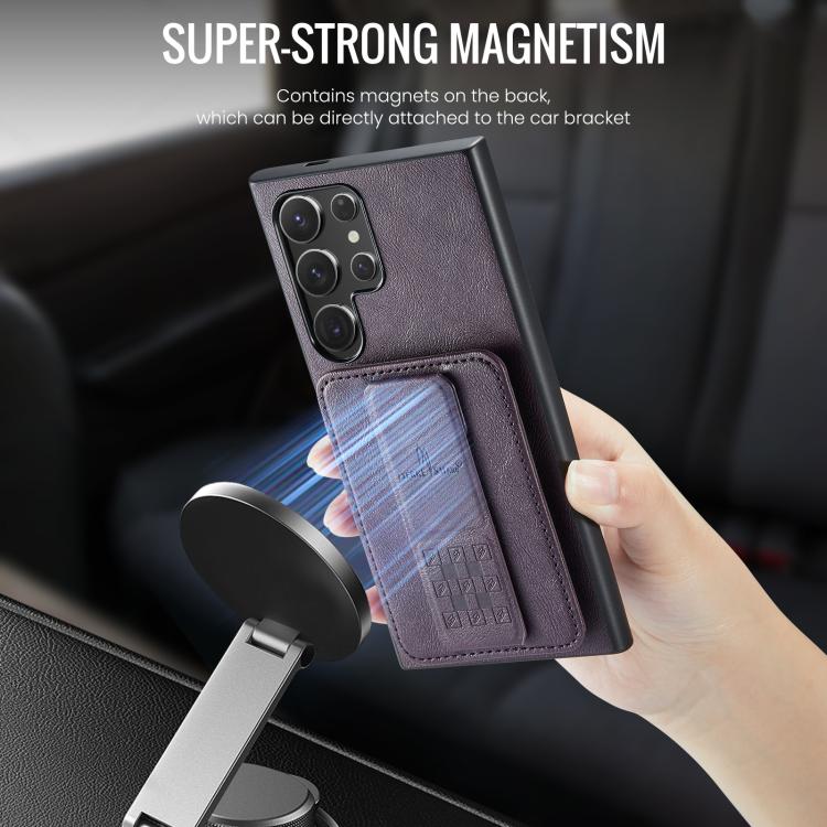 For Samsung Galaxy S25 Ultra 5G Fierre Shann FS-024 Oil Wax Cow Leather Card Holder Back Phone Case