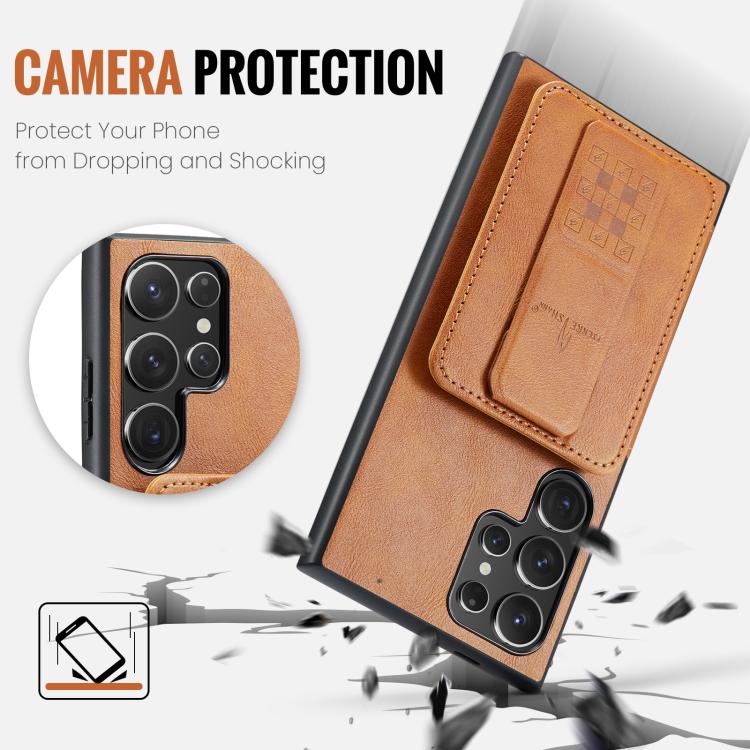 For Samsung Galaxy S25 Ultra 5G Fierre Shann FS-024 Oil Wax Cow Leather Card Holder Back Phone Case