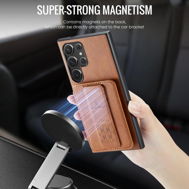 For Samsung Galaxy S25 Ultra 5G Fierre Shann FS-024 Oil Wax Cow Leather Card Holder Back Phone Case
