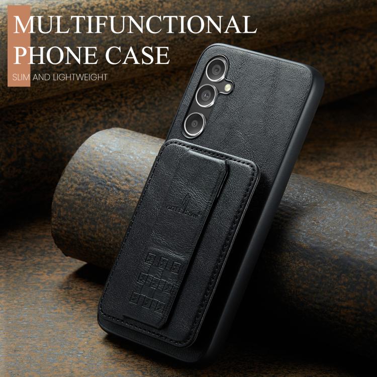 For Samsung Galaxy S25 5G Fierre Shann FS-024 Oil Wax Cow Leather Card Holder Back Phone Case