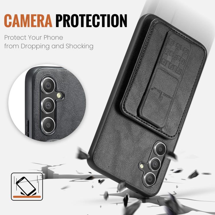 For Samsung Galaxy S25 5G Fierre Shann FS-024 Oil Wax Cow Leather Card Holder Back Phone Case