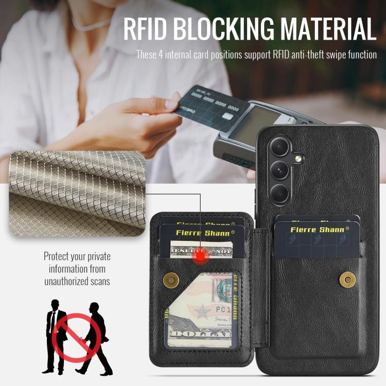 For Samsung Galaxy S25 5G Fierre Shann FS-024 Oil Wax Cow Leather Card Holder Back Phone Case