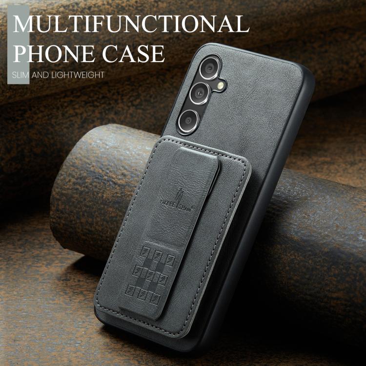 For Samsung Galaxy S25 5G Fierre Shann FS-024 Oil Wax Cow Leather Card Holder Back Phone Case
