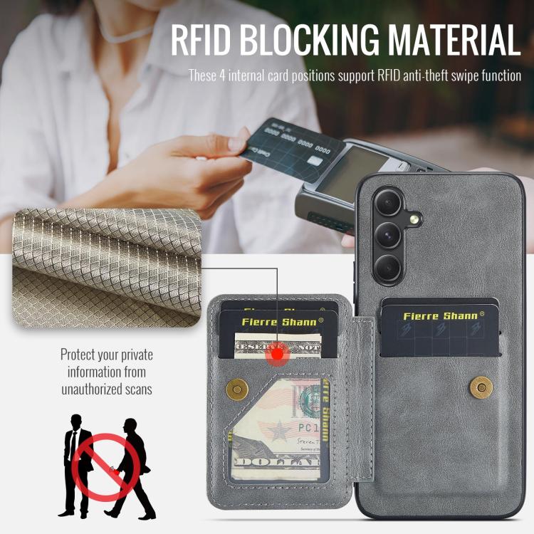 For Samsung Galaxy S25 5G Fierre Shann FS-024 Oil Wax Cow Leather Card Holder Back Phone Case