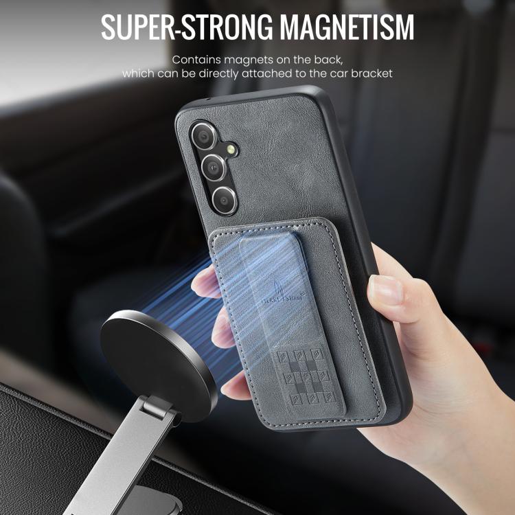 For Samsung Galaxy S25 5G Fierre Shann FS-024 Oil Wax Cow Leather Card Holder Back Phone Case
