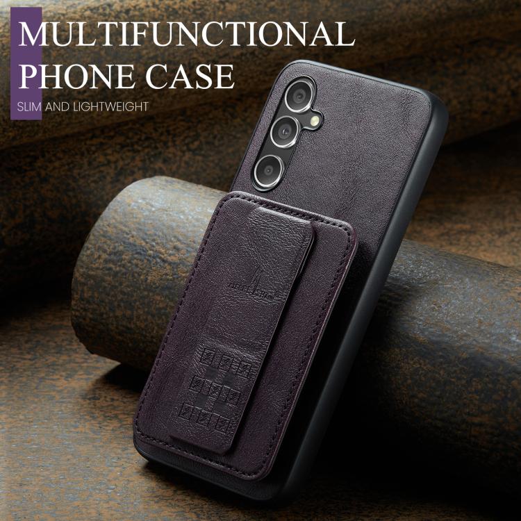 For Samsung Galaxy S25 5G Fierre Shann FS-024 Oil Wax Cow Leather Card Holder Back Phone Case