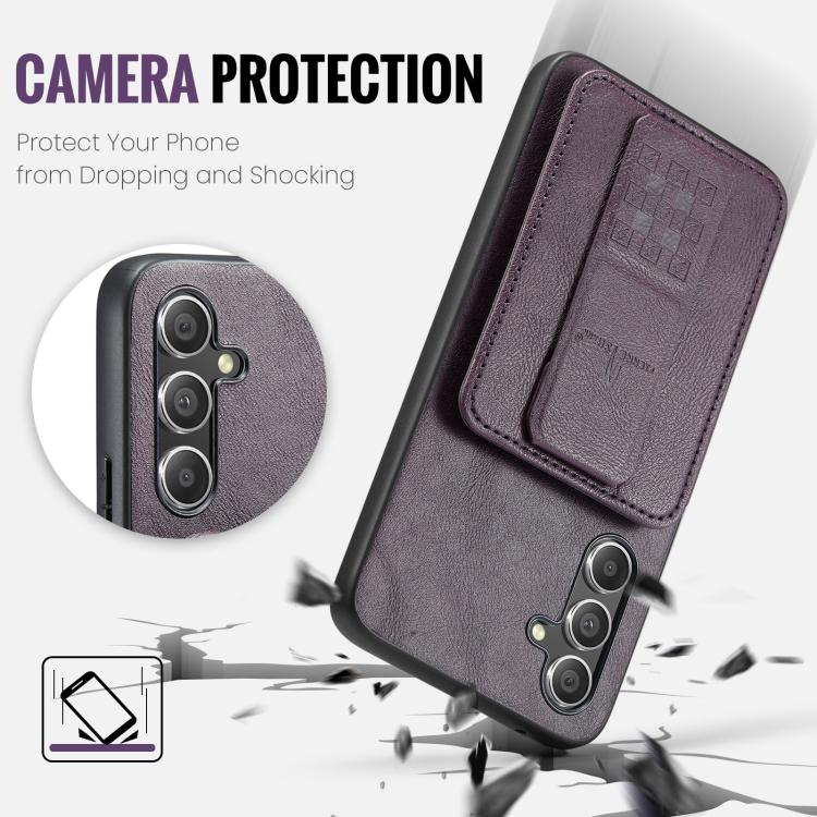 For Samsung Galaxy S25 5G Fierre Shann FS-024 Oil Wax Cow Leather Card Holder Back Phone Case