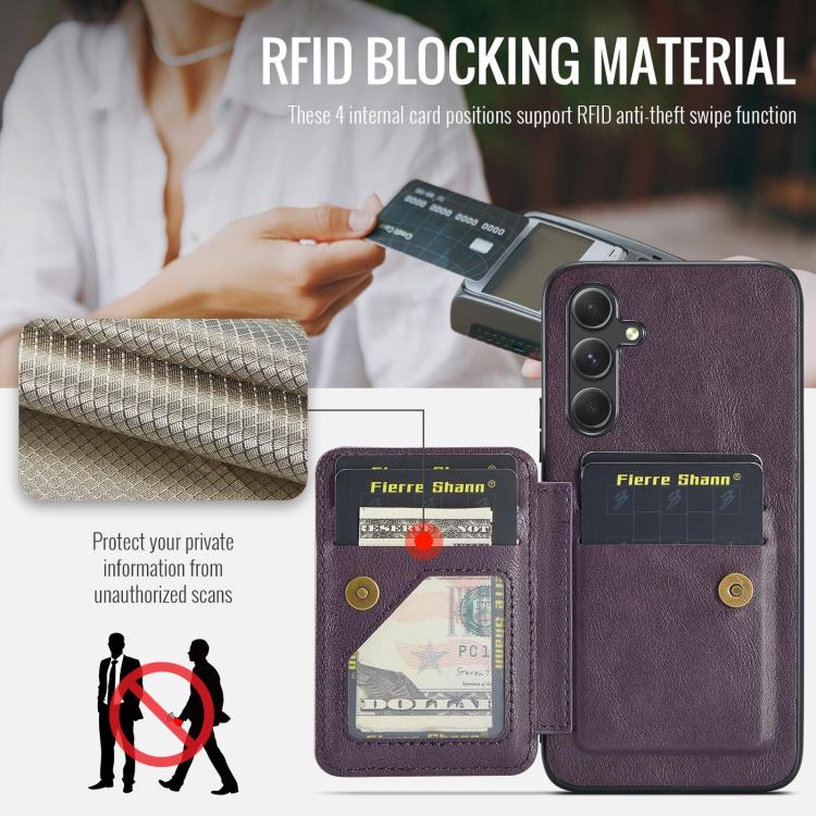 For Samsung Galaxy S25 5G Fierre Shann FS-024 Oil Wax Cow Leather Card Holder Back Phone Case