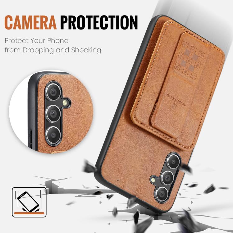 For Samsung Galaxy S25 5G Fierre Shann FS-024 Oil Wax Cow Leather Card Holder Back Phone Case