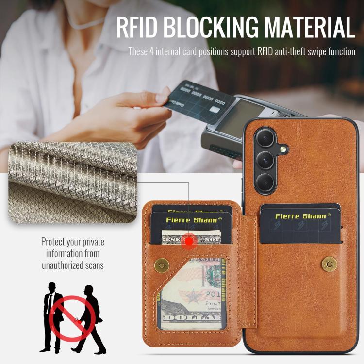 For Samsung Galaxy S25 5G Fierre Shann FS-024 Oil Wax Cow Leather Card Holder Back Phone Case