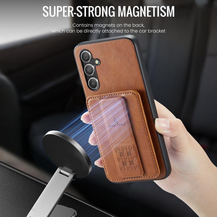 For Samsung Galaxy S25 5G Fierre Shann FS-024 Oil Wax Cow Leather Card Holder Back Phone Case