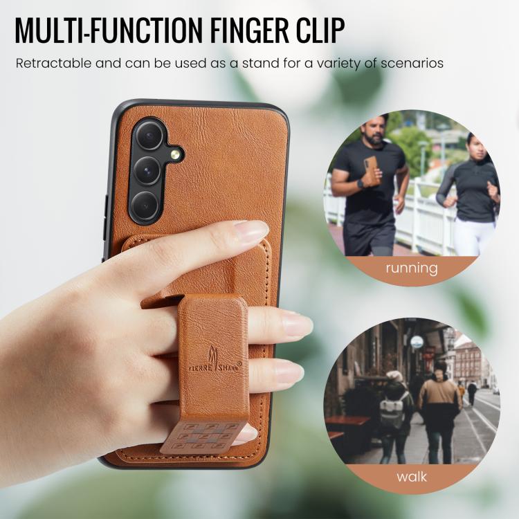 For Samsung Galaxy S25 5G Fierre Shann FS-024 Oil Wax Cow Leather Card Holder Back Phone Case