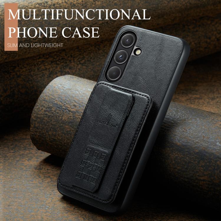 For Samsung Galaxy S26 5G Fierre Shann FS-024 Oil Wax Cow Leather Card Holder Back Phone Case