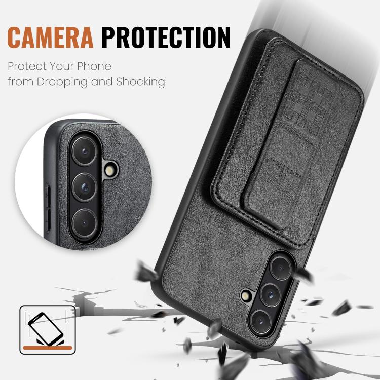 For Samsung Galaxy S26 5G Fierre Shann FS-024 Oil Wax Cow Leather Card Holder Back Phone Case