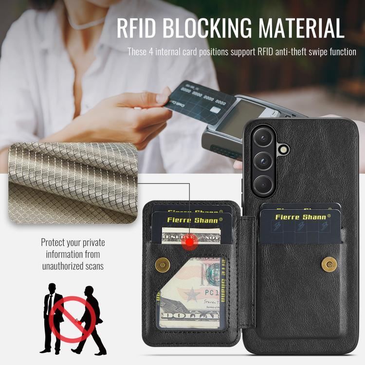 For Samsung Galaxy S26 5G Fierre Shann FS-024 Oil Wax Cow Leather Card Holder Back Phone Case