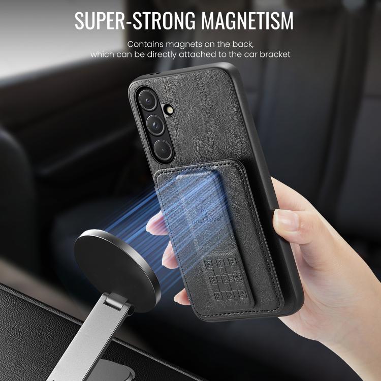 For Samsung Galaxy S26 5G Fierre Shann FS-024 Oil Wax Cow Leather Card Holder Back Phone Case