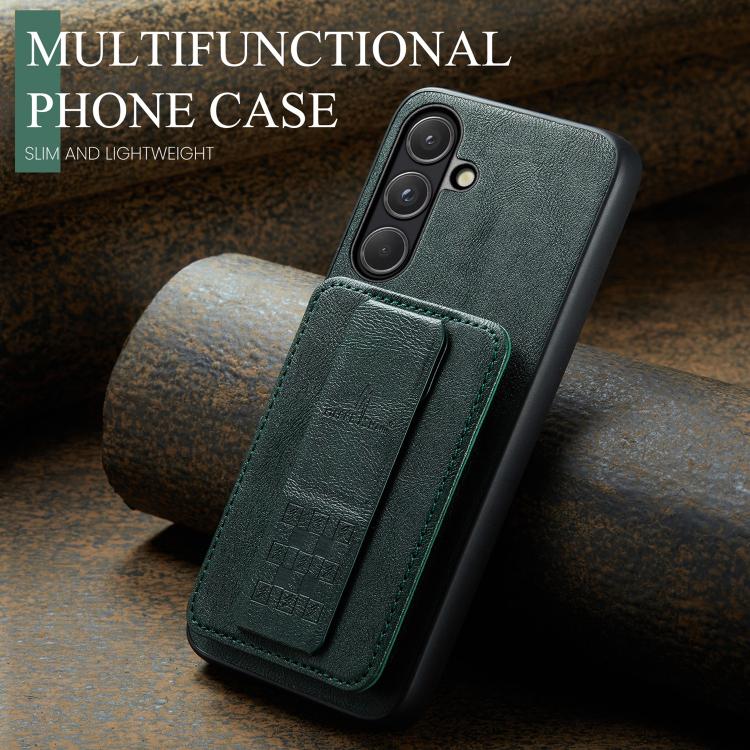 For Samsung Galaxy S26 5G Fierre Shann FS-024 Oil Wax Cow Leather Card Holder Back Phone Case