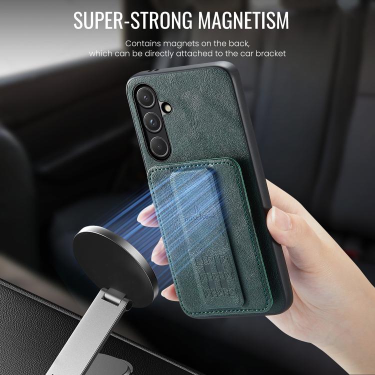 For Samsung Galaxy S26 5G Fierre Shann FS-024 Oil Wax Cow Leather Card Holder Back Phone Case