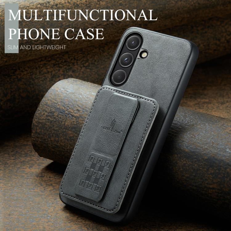 For Samsung Galaxy S26 5G Fierre Shann FS-024 Oil Wax Cow Leather Card Holder Back Phone Case