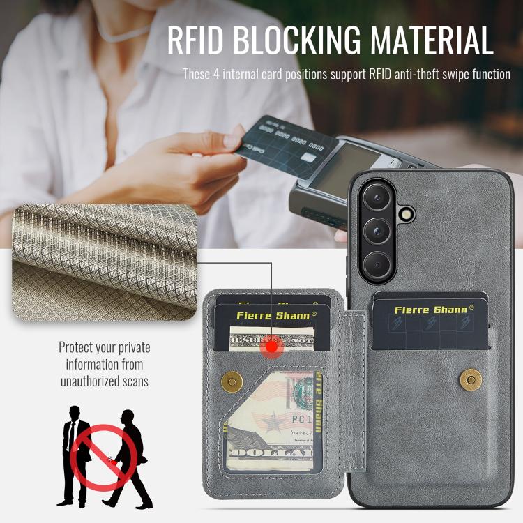 For Samsung Galaxy S26 5G Fierre Shann FS-024 Oil Wax Cow Leather Card Holder Back Phone Case