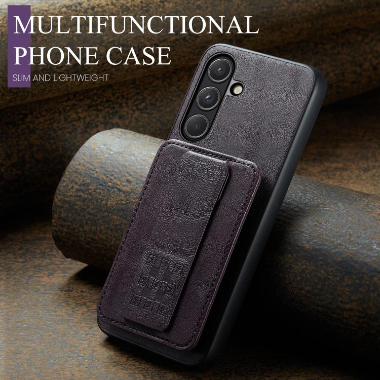 For Samsung Galaxy S26 5G Fierre Shann FS-024 Oil Wax Cow Leather Card Holder Back Phone Case