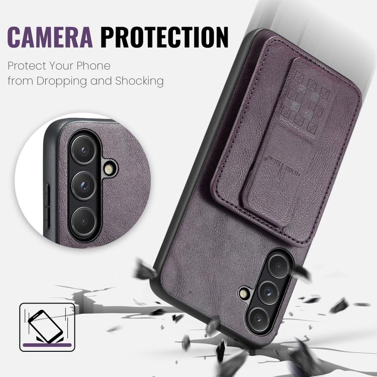 For Samsung Galaxy S26 5G Fierre Shann FS-024 Oil Wax Cow Leather Card Holder Back Phone Case