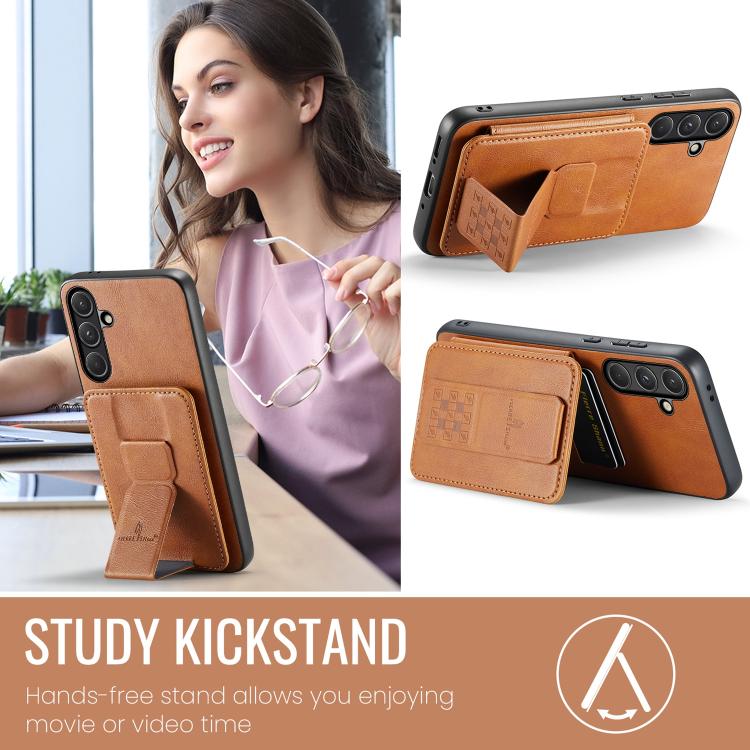 For Samsung Galaxy S26 5G Fierre Shann FS-024 Oil Wax Cow Leather Card Holder Back Phone Case