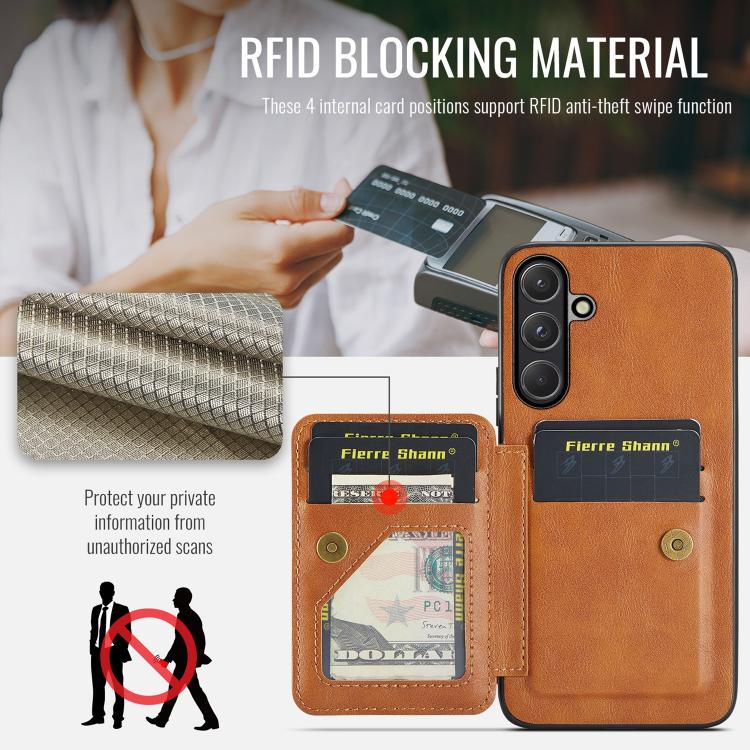 For Samsung Galaxy S26 5G Fierre Shann FS-024 Oil Wax Cow Leather Card Holder Back Phone Case