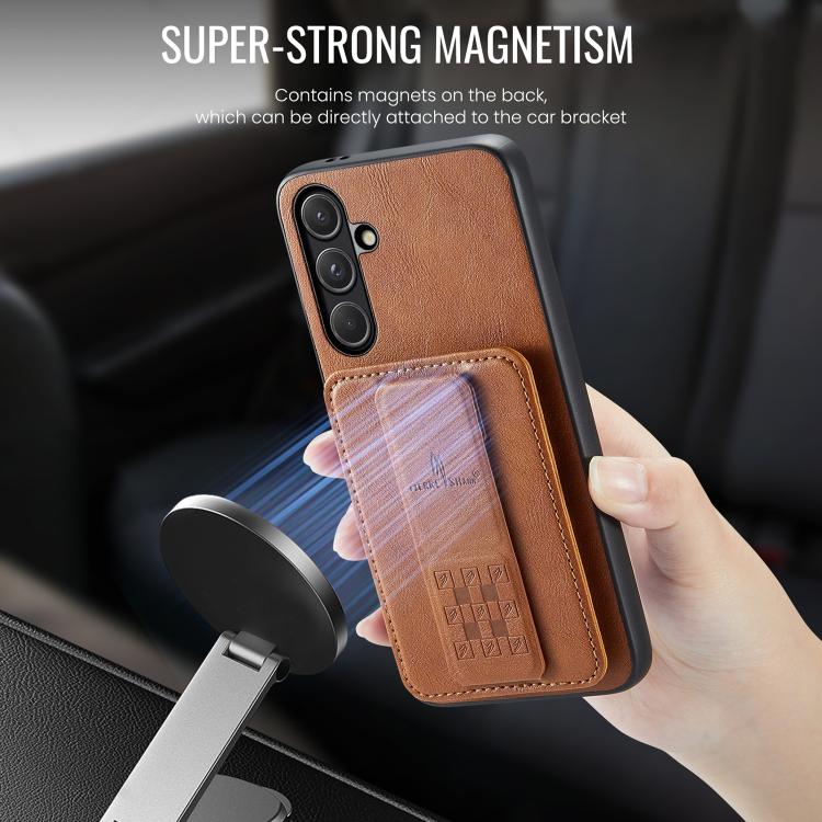 For Samsung Galaxy S26 5G Fierre Shann FS-024 Oil Wax Cow Leather Card Holder Back Phone Case