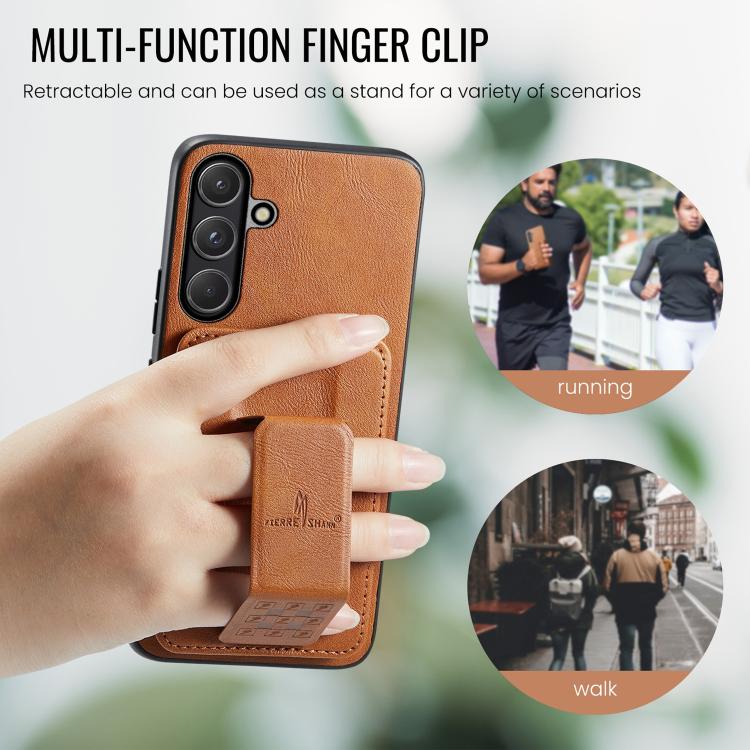 For Samsung Galaxy S26 5G Fierre Shann FS-024 Oil Wax Cow Leather Card Holder Back Phone Case