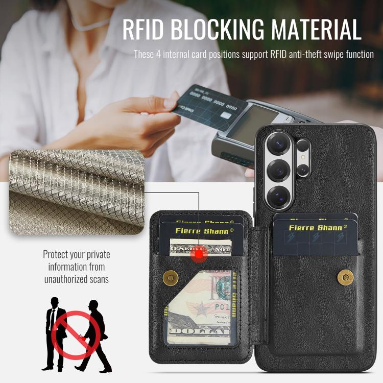 For Samsung Galaxy S26 Ultra 5G Fierre Shann FS-024 Oil Wax Cow Leather Card Holder Back Phone Case