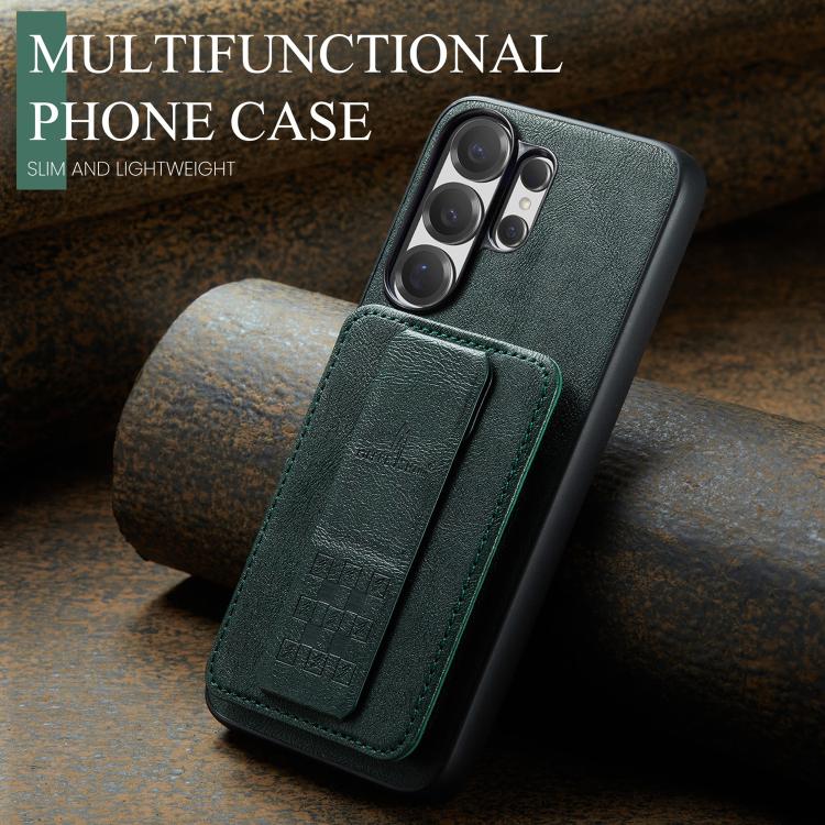 For Samsung Galaxy S26 Ultra 5G Fierre Shann FS-024 Oil Wax Cow Leather Card Holder Back Phone Case