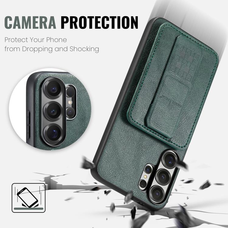 For Samsung Galaxy S26 Ultra 5G Fierre Shann FS-024 Oil Wax Cow Leather Card Holder Back Phone Case