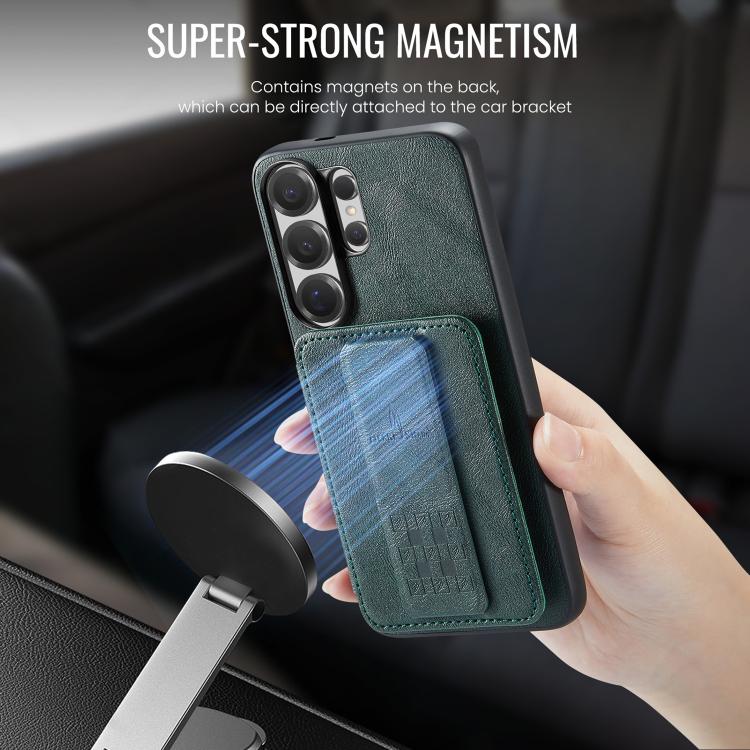 For Samsung Galaxy S26 Ultra 5G Fierre Shann FS-024 Oil Wax Cow Leather Card Holder Back Phone Case