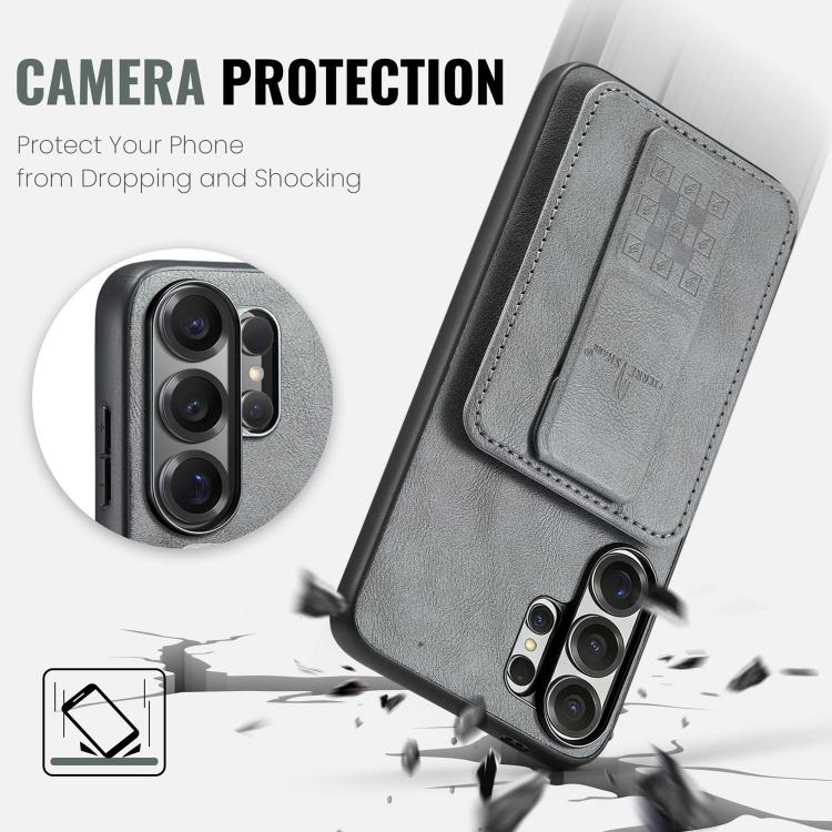 For Samsung Galaxy S26 Ultra 5G Fierre Shann FS-024 Oil Wax Cow Leather Card Holder Back Phone Case