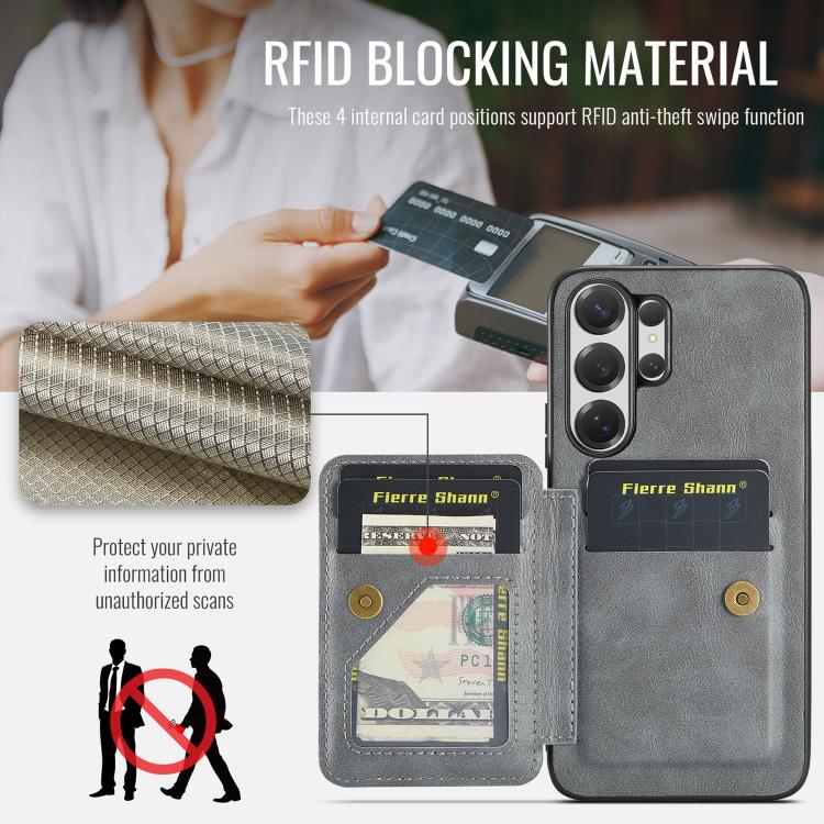 For Samsung Galaxy S26 Ultra 5G Fierre Shann FS-024 Oil Wax Cow Leather Card Holder Back Phone Case