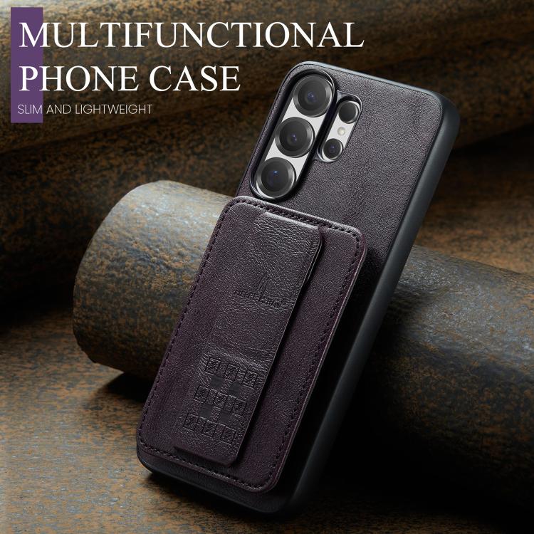 For Samsung Galaxy S26 Ultra 5G Fierre Shann FS-024 Oil Wax Cow Leather Card Holder Back Phone Case