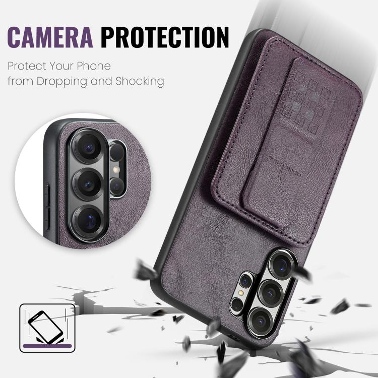 For Samsung Galaxy S26 Ultra 5G Fierre Shann FS-024 Oil Wax Cow Leather Card Holder Back Phone Case