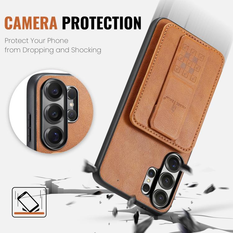 For Samsung Galaxy S26 Ultra 5G Fierre Shann FS-024 Oil Wax Cow Leather Card Holder Back Phone Case