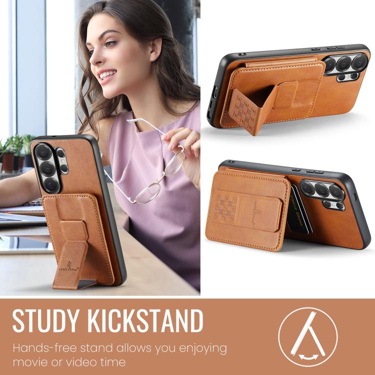 For Samsung Galaxy S26 Ultra 5G Fierre Shann FS-024 Oil Wax Cow Leather Card Holder Back Phone Case