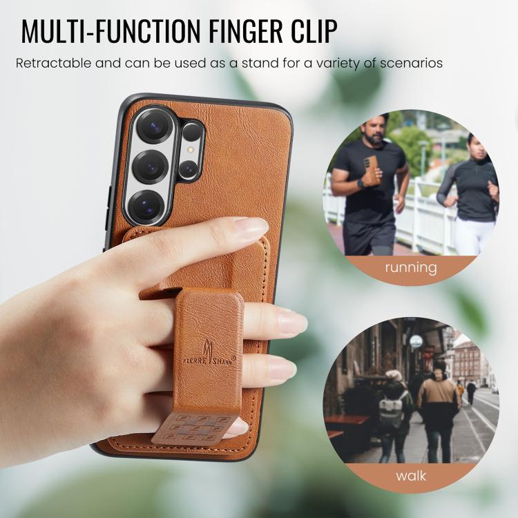 For Samsung Galaxy S26 Ultra 5G Fierre Shann FS-024 Oil Wax Cow Leather Card Holder Back Phone Case