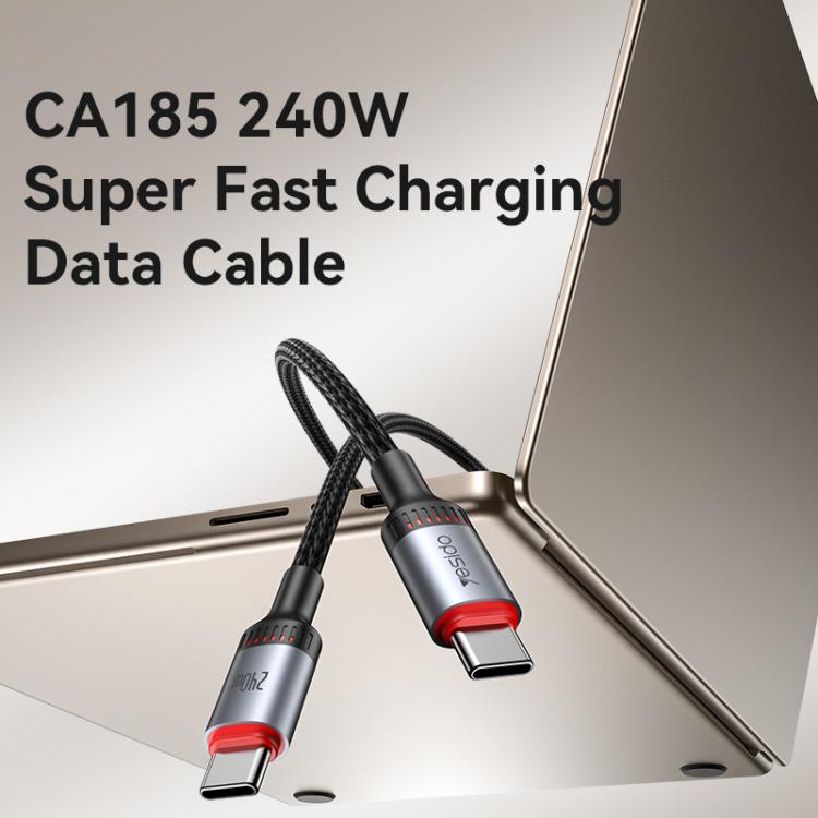 Yesido CA186 240W Type-C to Type-C Aluminum Alloy Data Cable, Length: 2m - Black