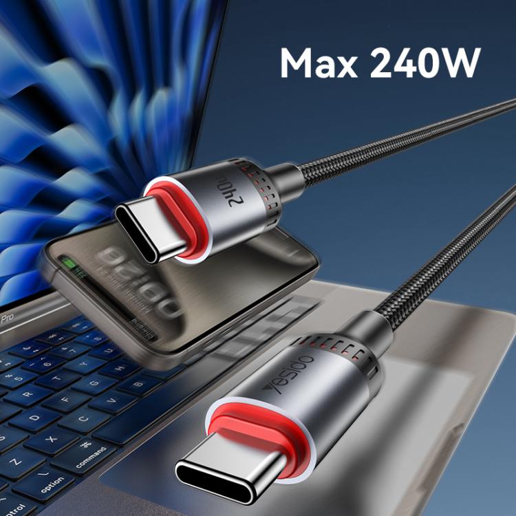 Yesido CA186 240W Type-C to Type-C Aluminum Alloy Data Cable, Length: 2m - Black