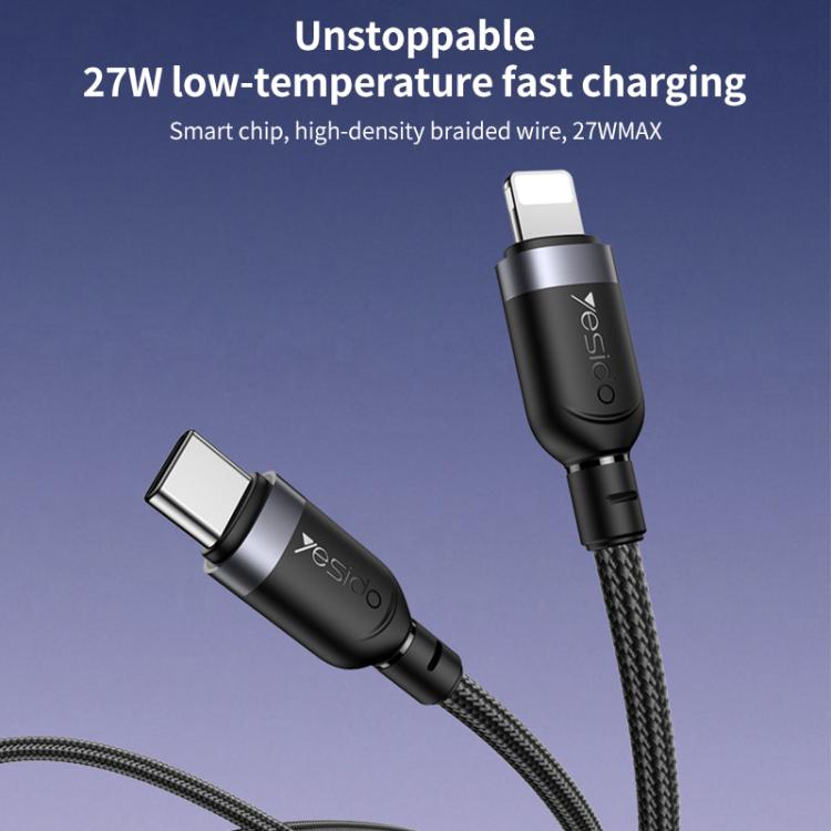 Yesido CA187 27W Type-C to 8 Pin Aluminum Alloy Data Cable, Length: 0.3m - Black