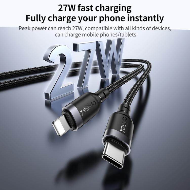 Yesido CA191 27W Type-C to 8 Pin Aluminum Alloy Data Cable, Length: 2m - Black