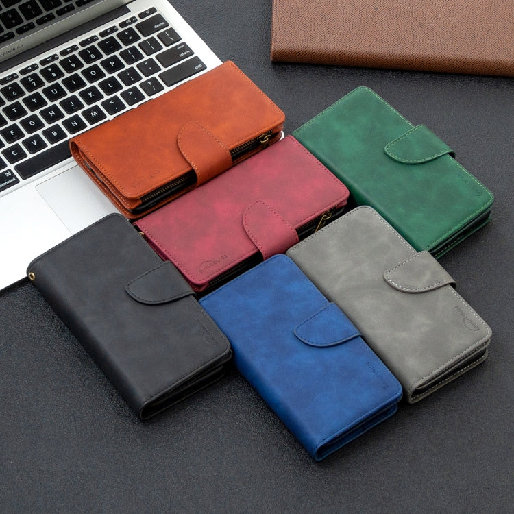 For Xiaomi Redmi 9 Skin Feel Detachable Magnetic Zipper Horizontal Flip PU Leather Case with Multi-Card Slots & Holder & Wallet & Photo Frame & Lanyard
