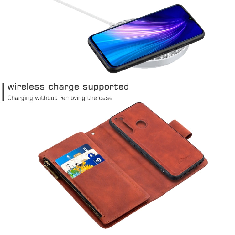 For Xiaomi Redmi Note 8T Skin Feel Detachable Magnetic Zipper Horizontal Flip PU Leather Case with Multi-Card Slots & Holder & Wallet & Photo Frame & Lanyard