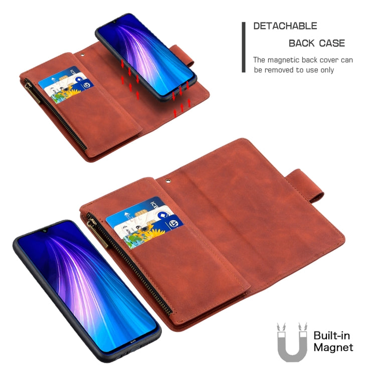 For Xiaomi Redmi Note 8T Skin Feel Detachable Magnetic Zipper Horizontal Flip PU Leather Case with Multi-Card Slots & Holder & Wallet & Photo Frame & Lanyard